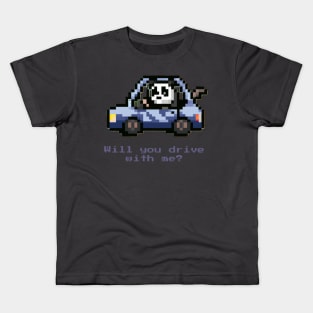 cute panda driving a car pixel art Kids T-Shirt